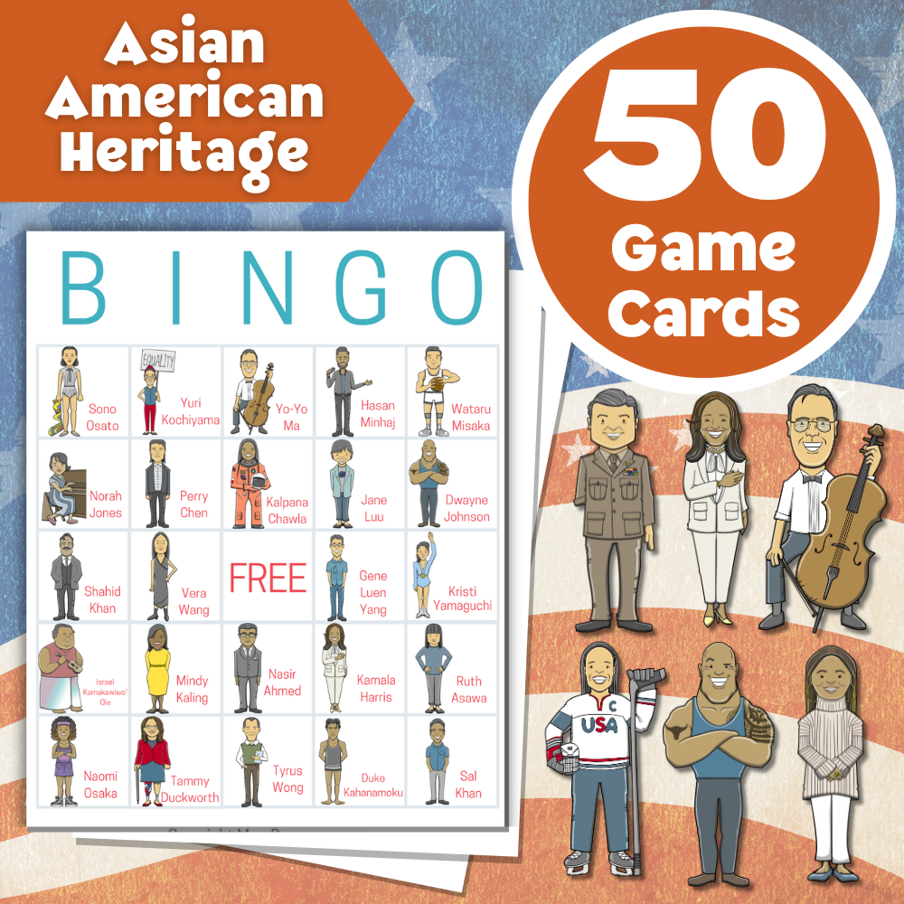 Asian American Heritage - 50 Bingo Game Cards 🇺🇸