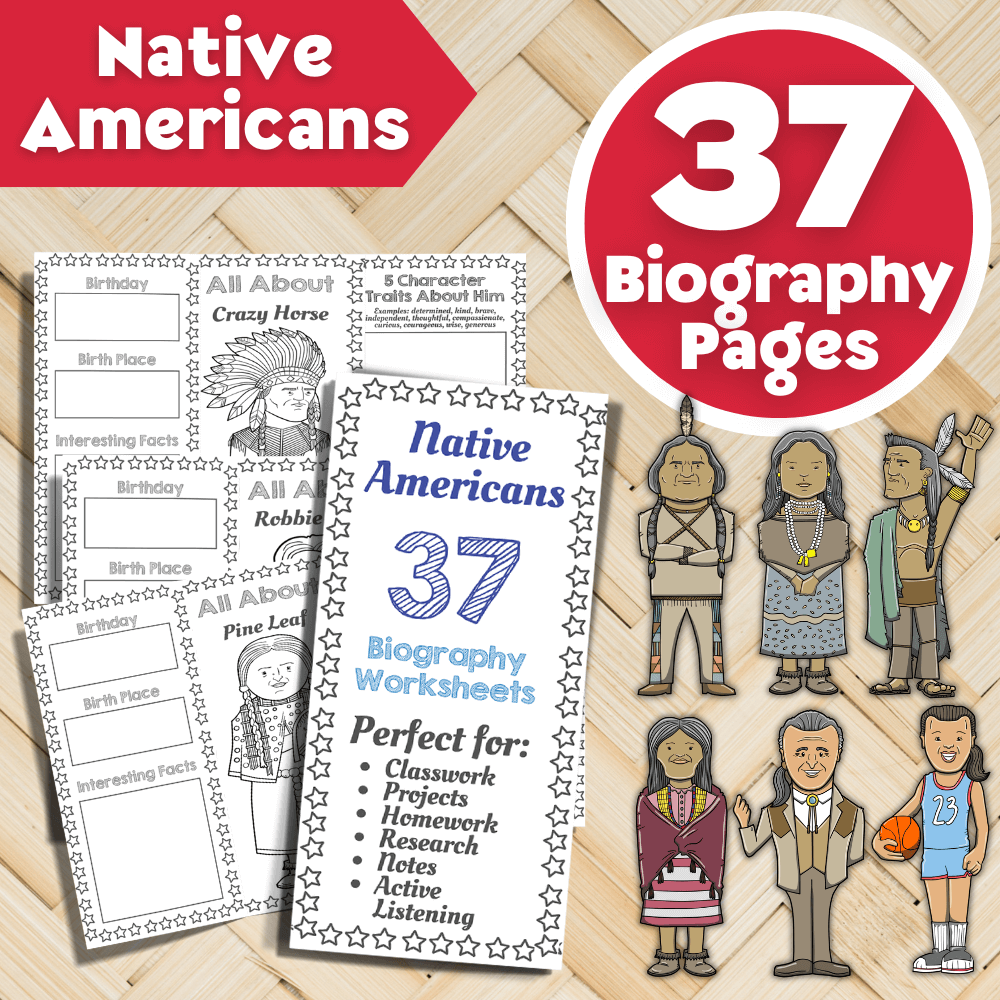 Native American Biography Worksheets - 37 Native Americans 🪶