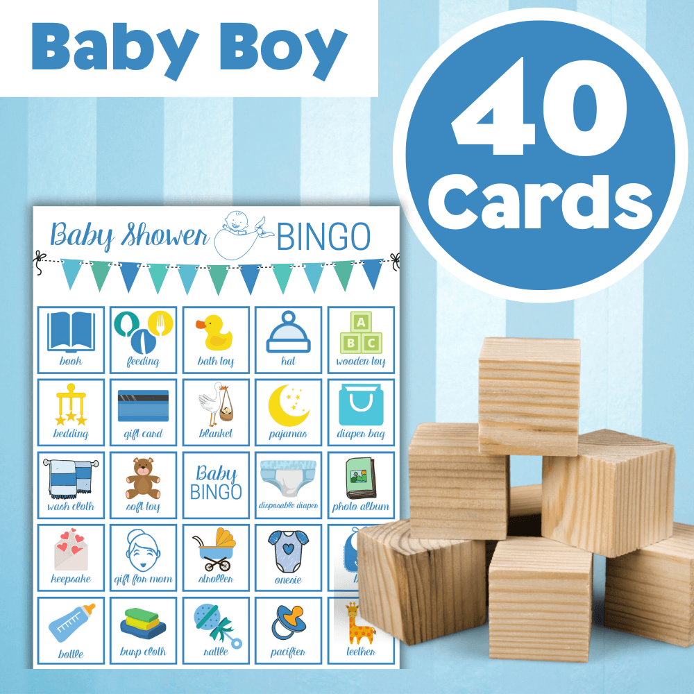 40 baby boy bingo printable game cards