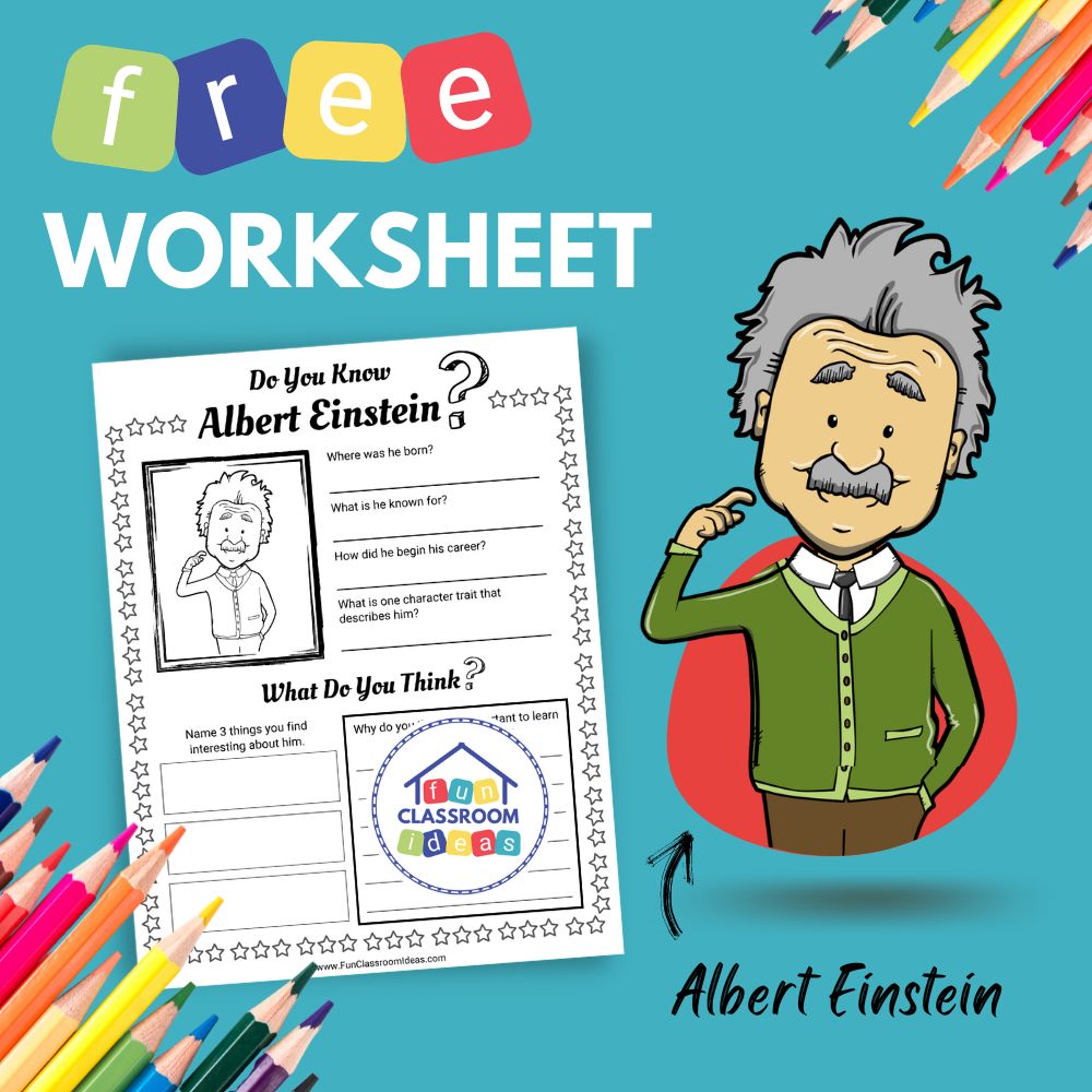 Albert Einstein bio worksheet for kids