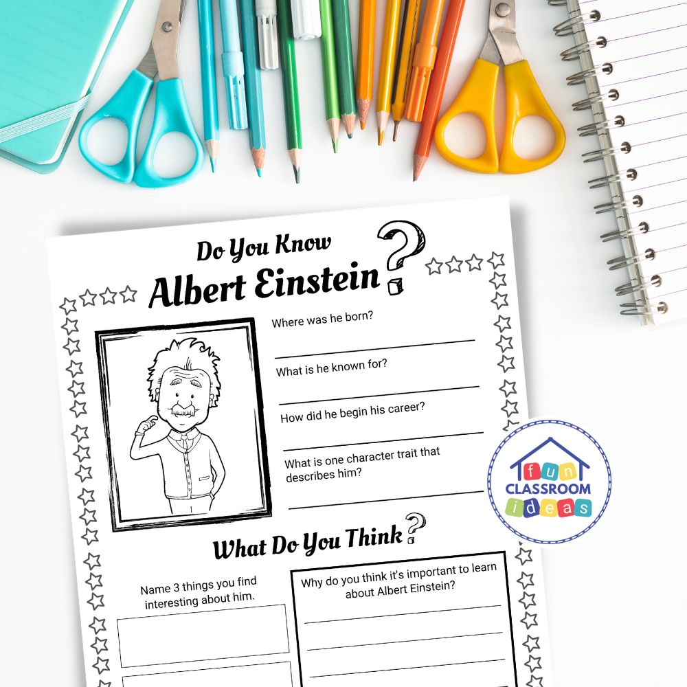 Albert Einstein handout free for kids