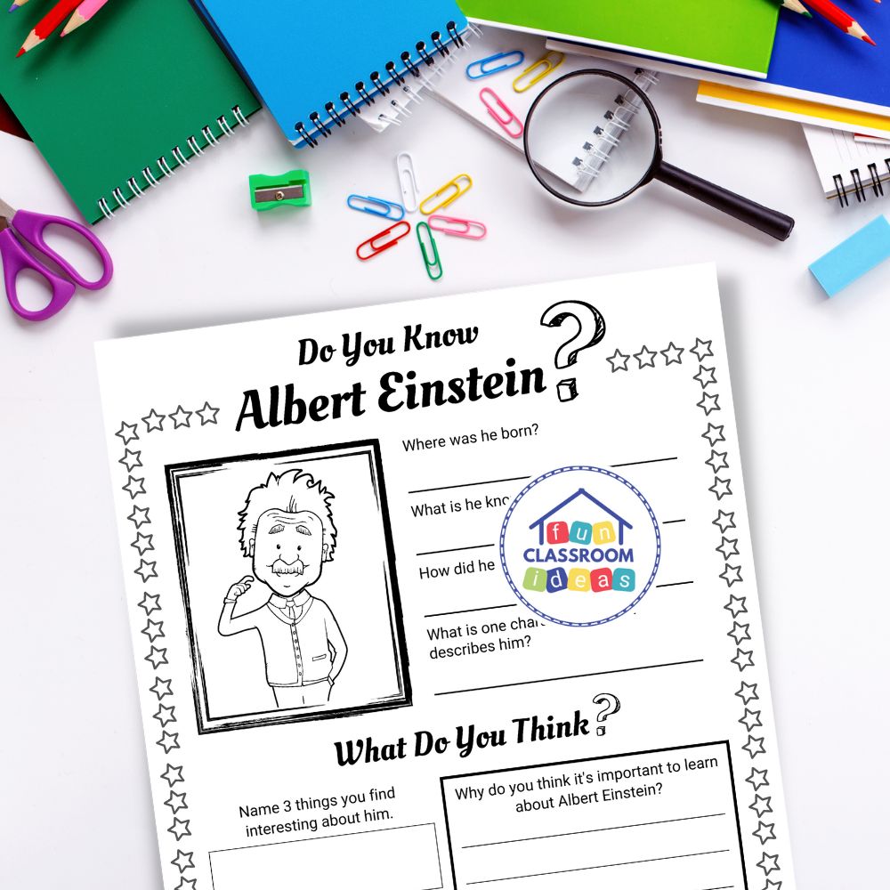 Albert Einstein worksheet elementary