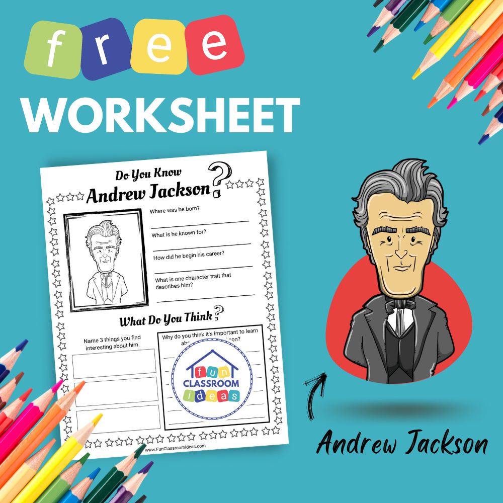 Andrew Jackson bio worksheet for kids