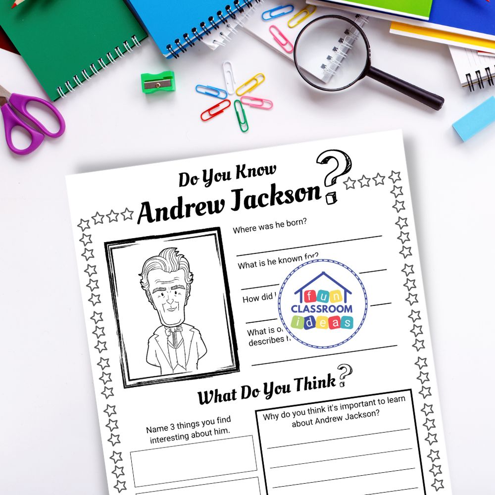 Andrew Jackson worksheet elementary