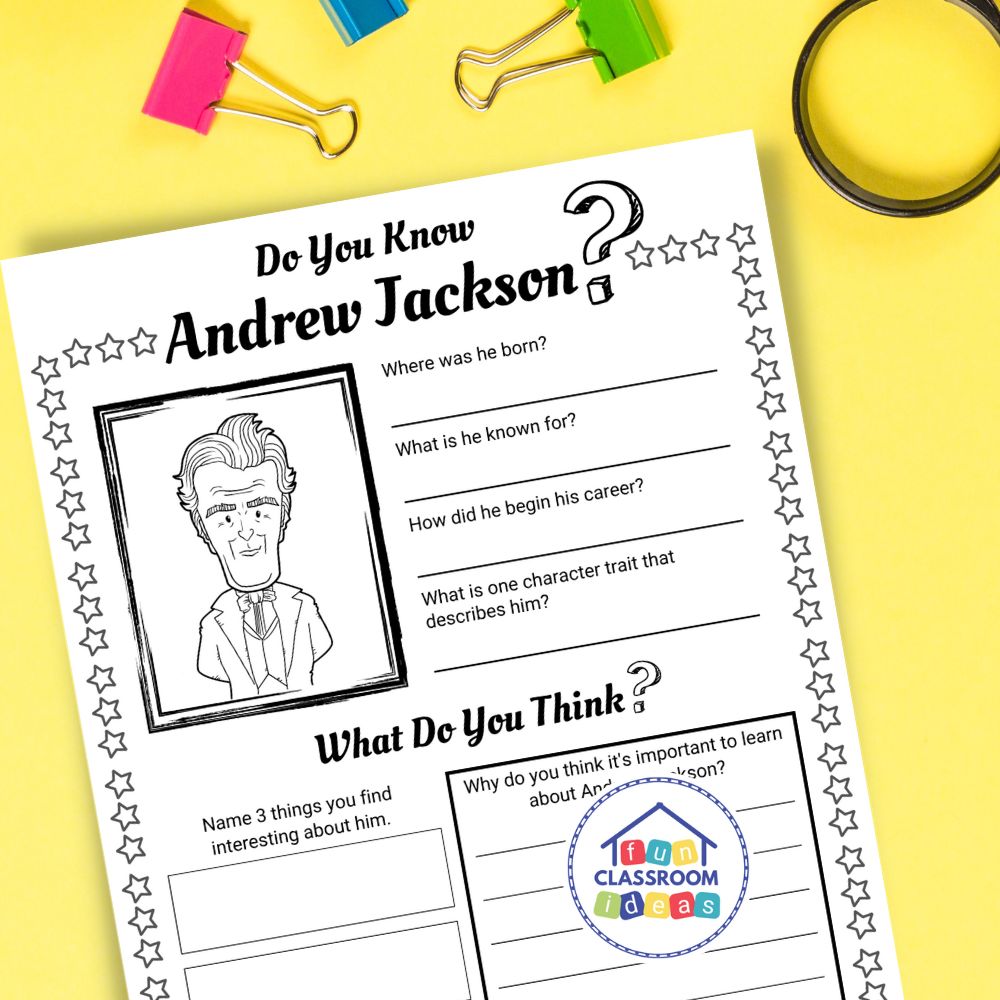 Andrew Jackson worksheets coloring page