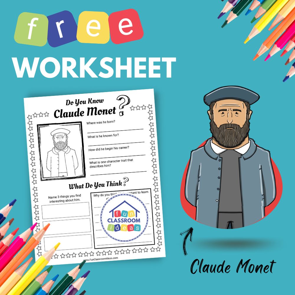 Claude Monet bio worksheet for kids