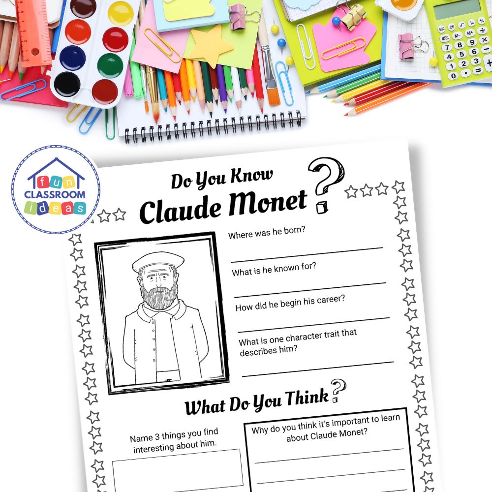 Claude Monet coloring free worksheets