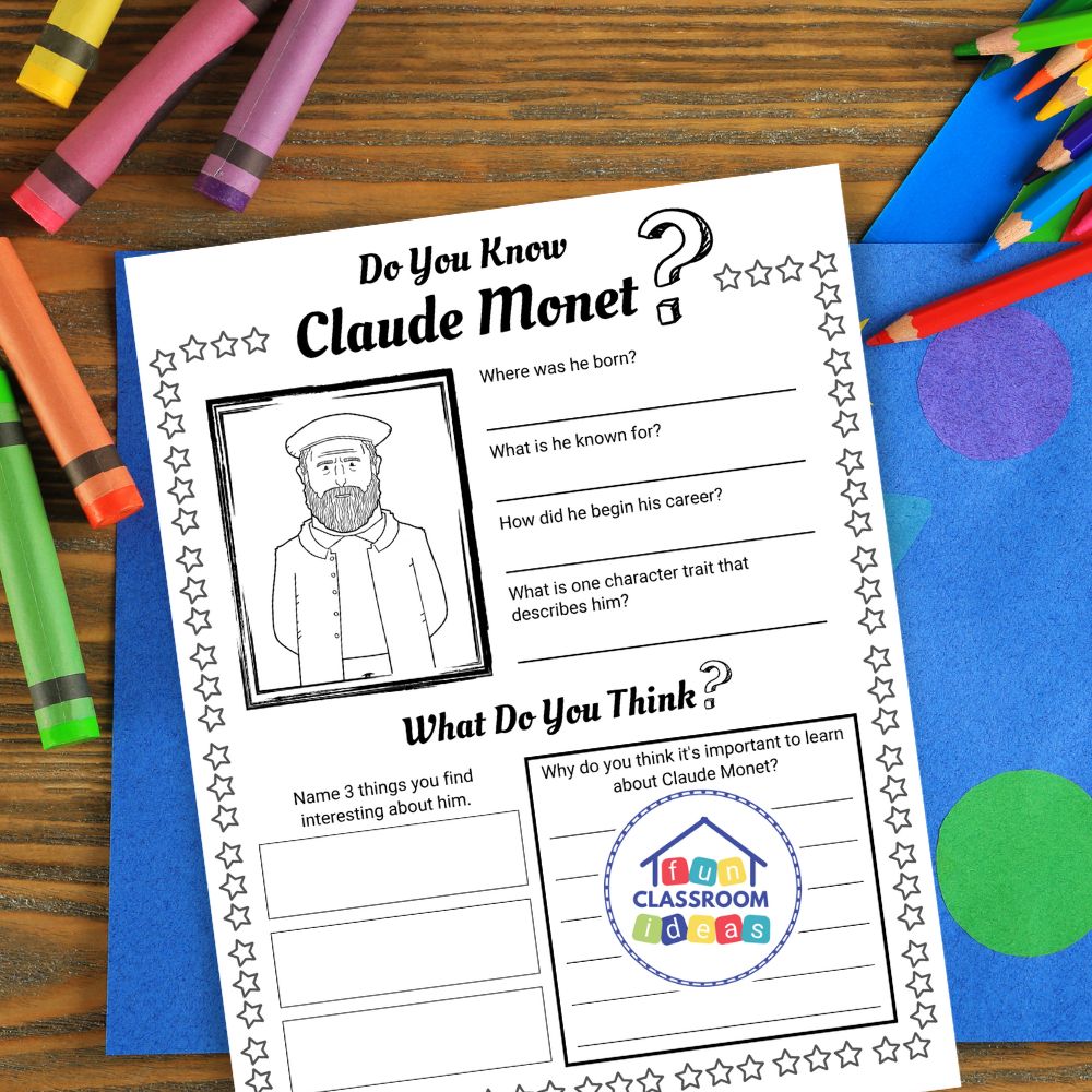 Claude Monet coloring worksheet