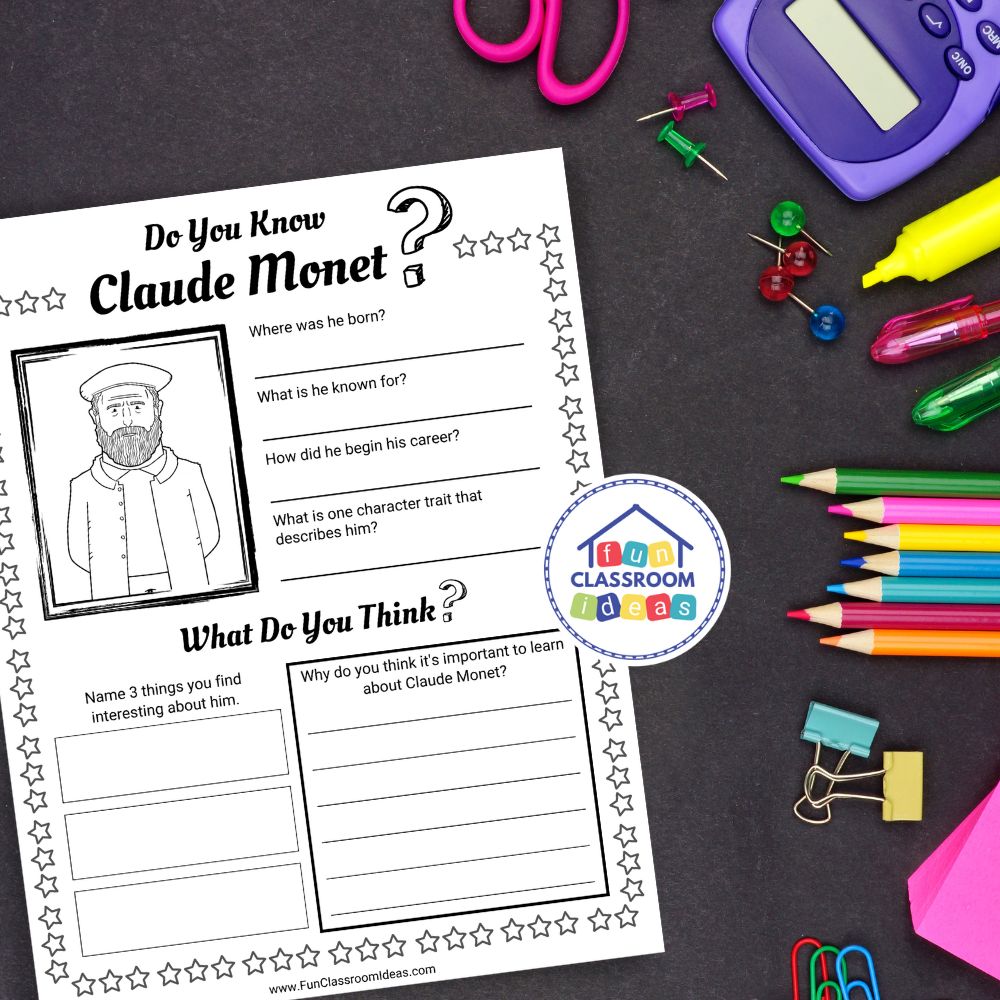 Claude Monet free worksheet