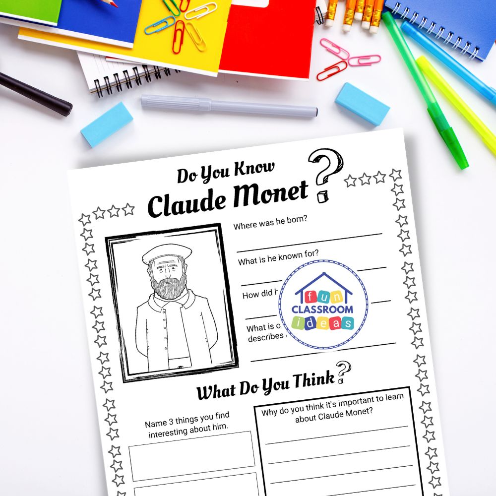 Claude Monet worksheet elementary