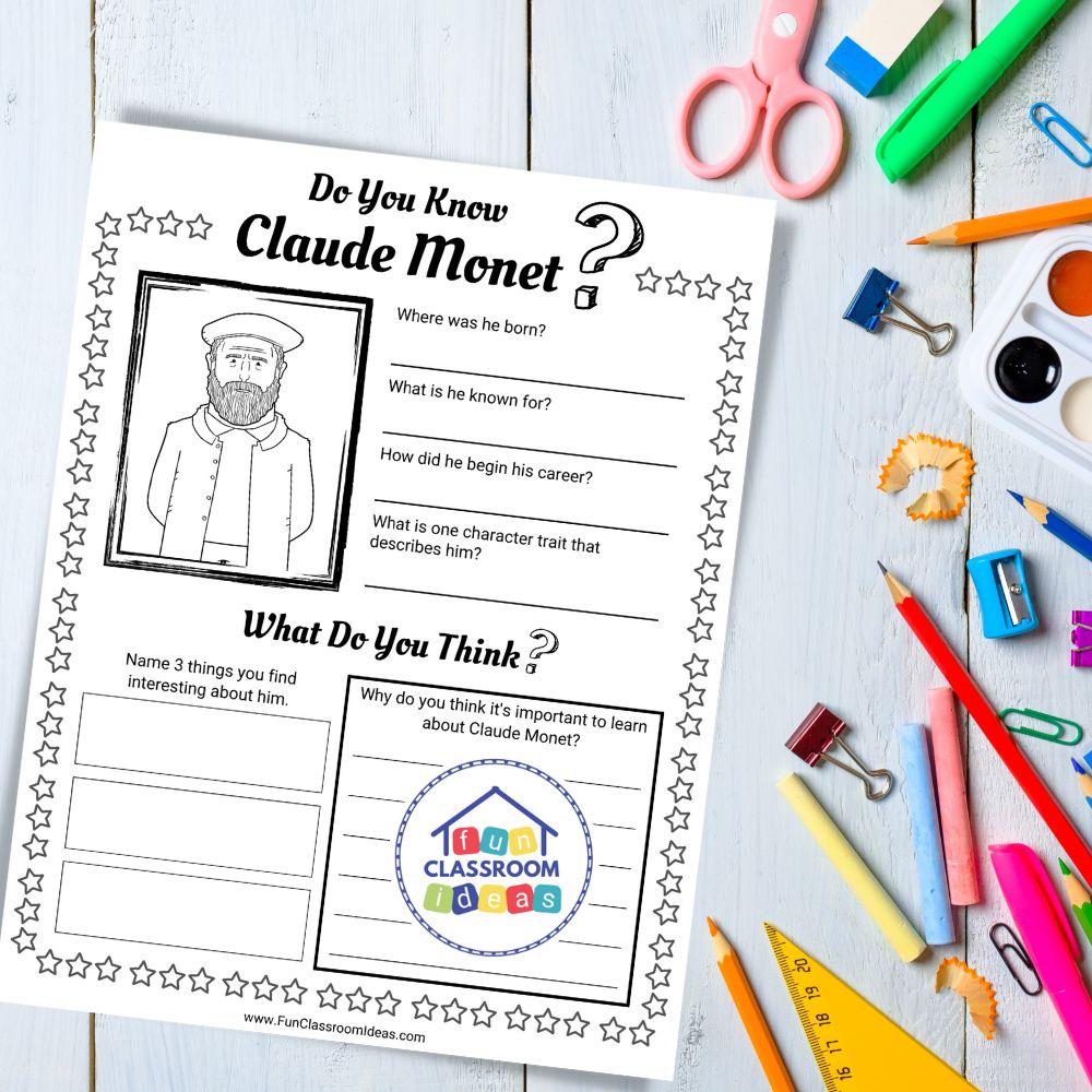 Claude Monet worksheet pdf