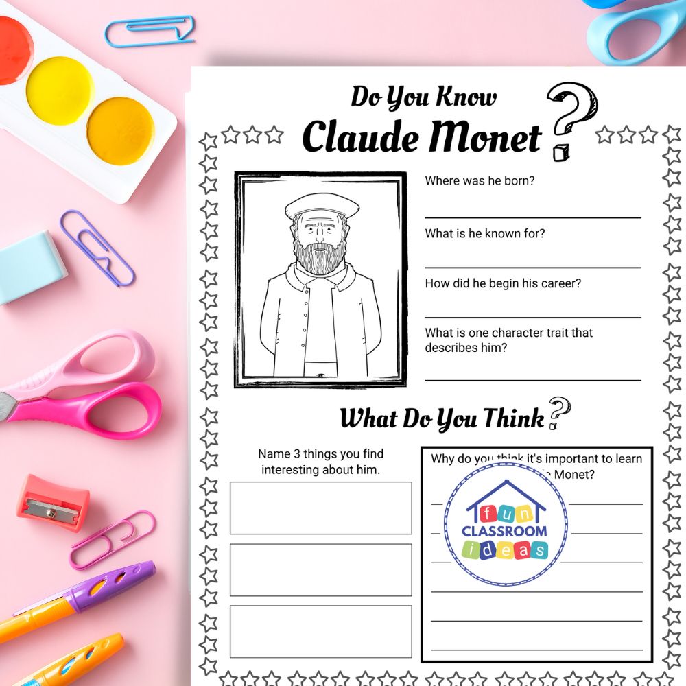 Claude Monet worksheets coloring page