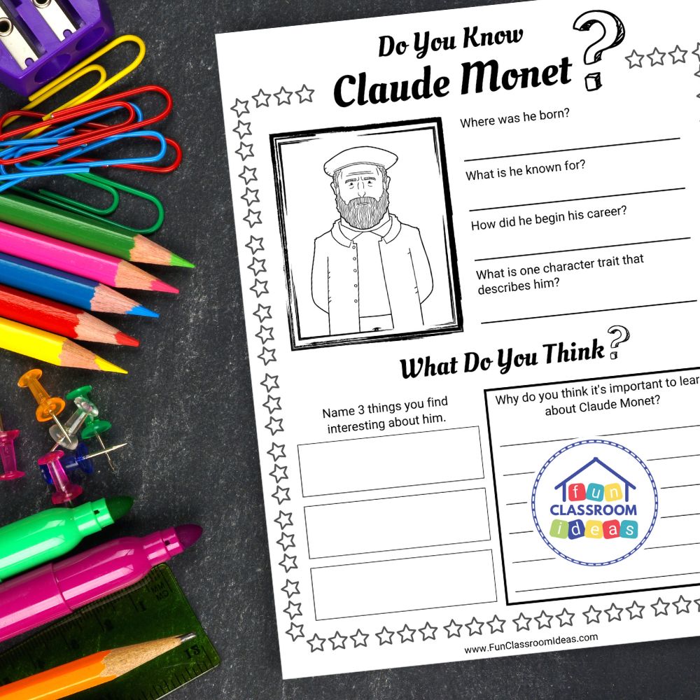 Claude Monet worksheets pdf