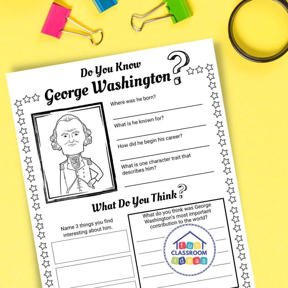 George Washington worksheets coloring page