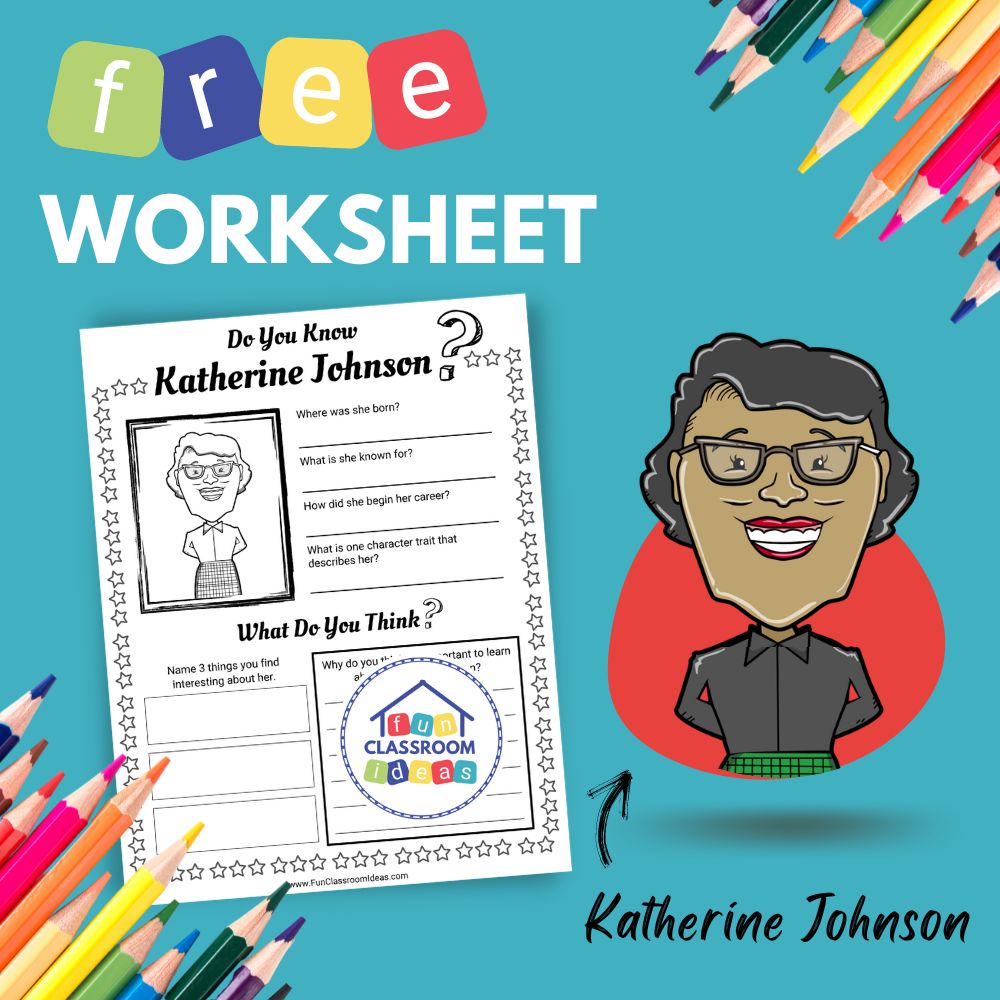 Katherine Johnson bio worksheet for kids