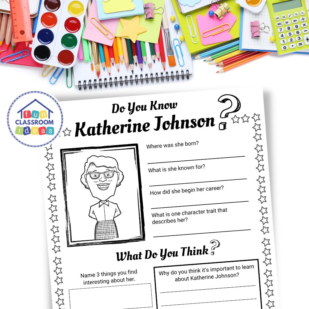 Katherine Johnson free coloring worksheet