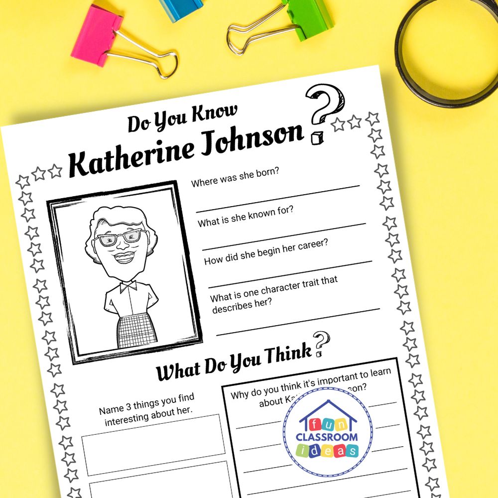 Katherine Johnson worksheets coloring page