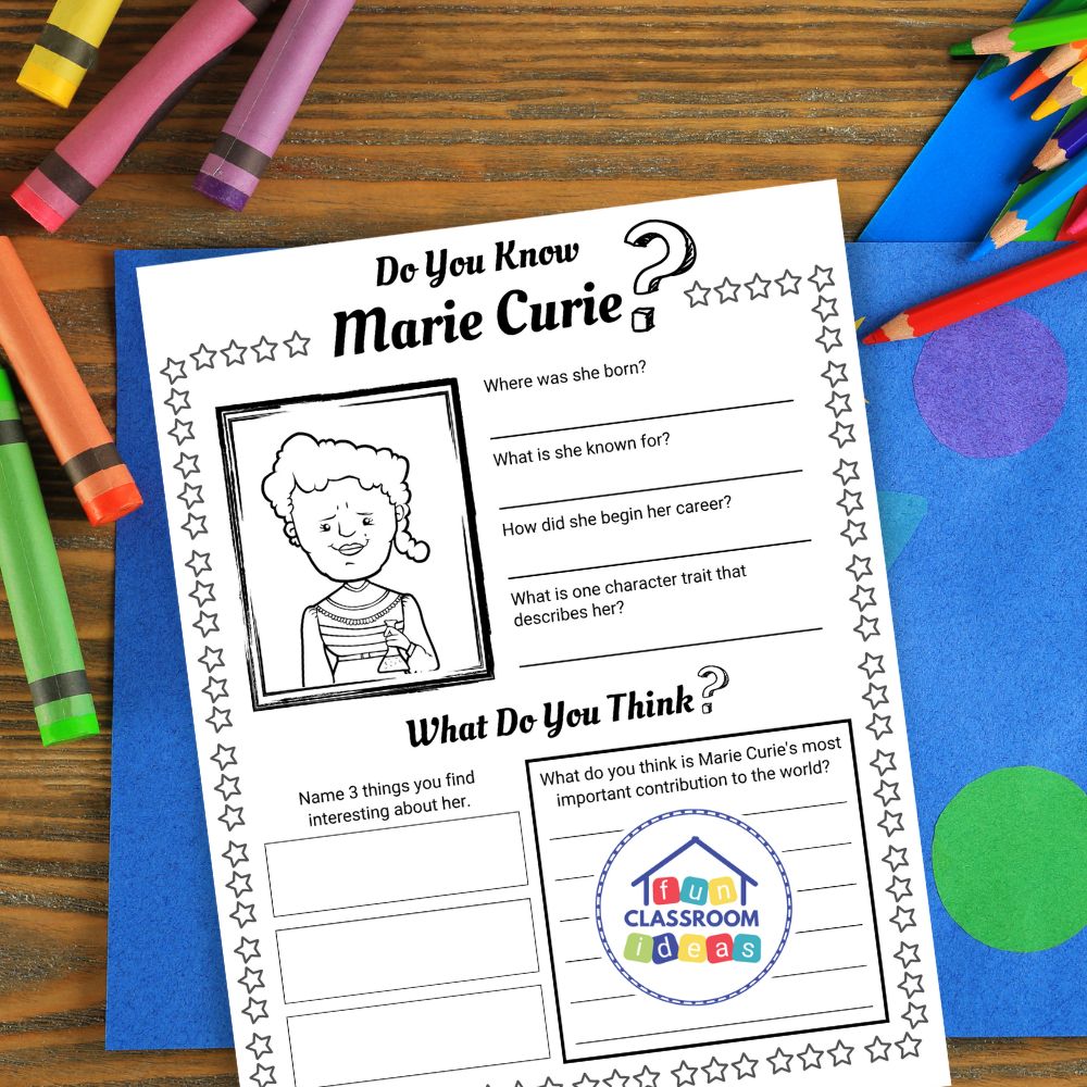 Marie Curie coloring worksheet