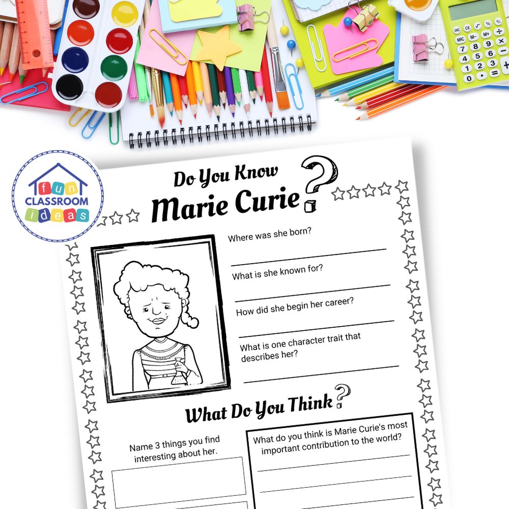 Marie Curie coloring worksheet free