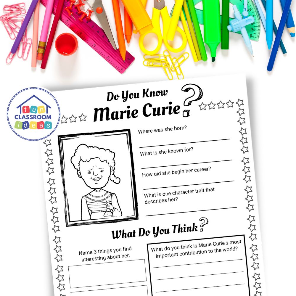 Marie Curie worksheet biography