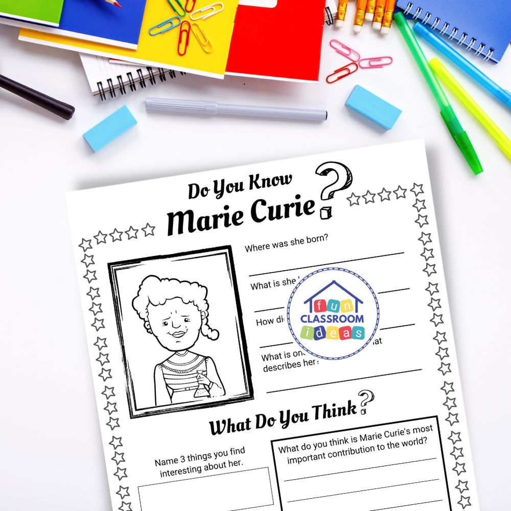 Marie Curie worksheet elementary