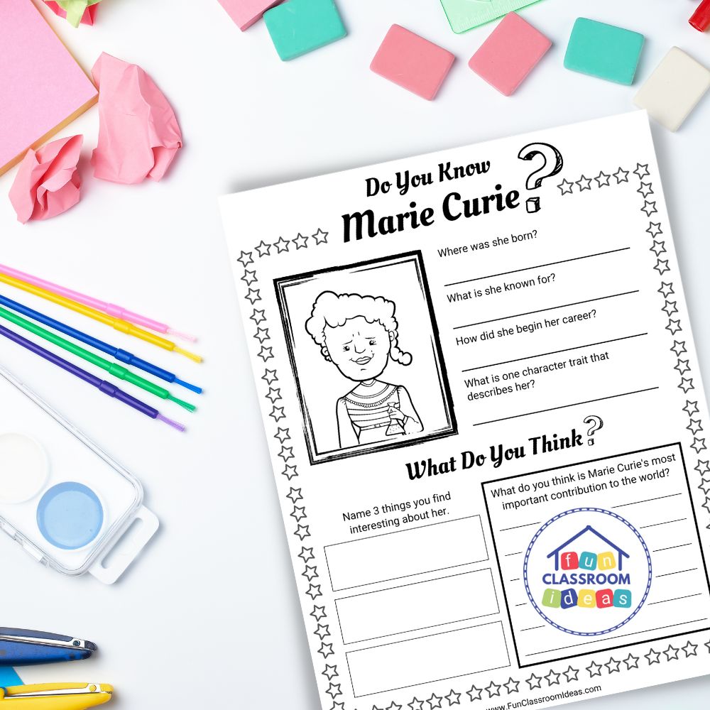 Marie Curie worksheets biography