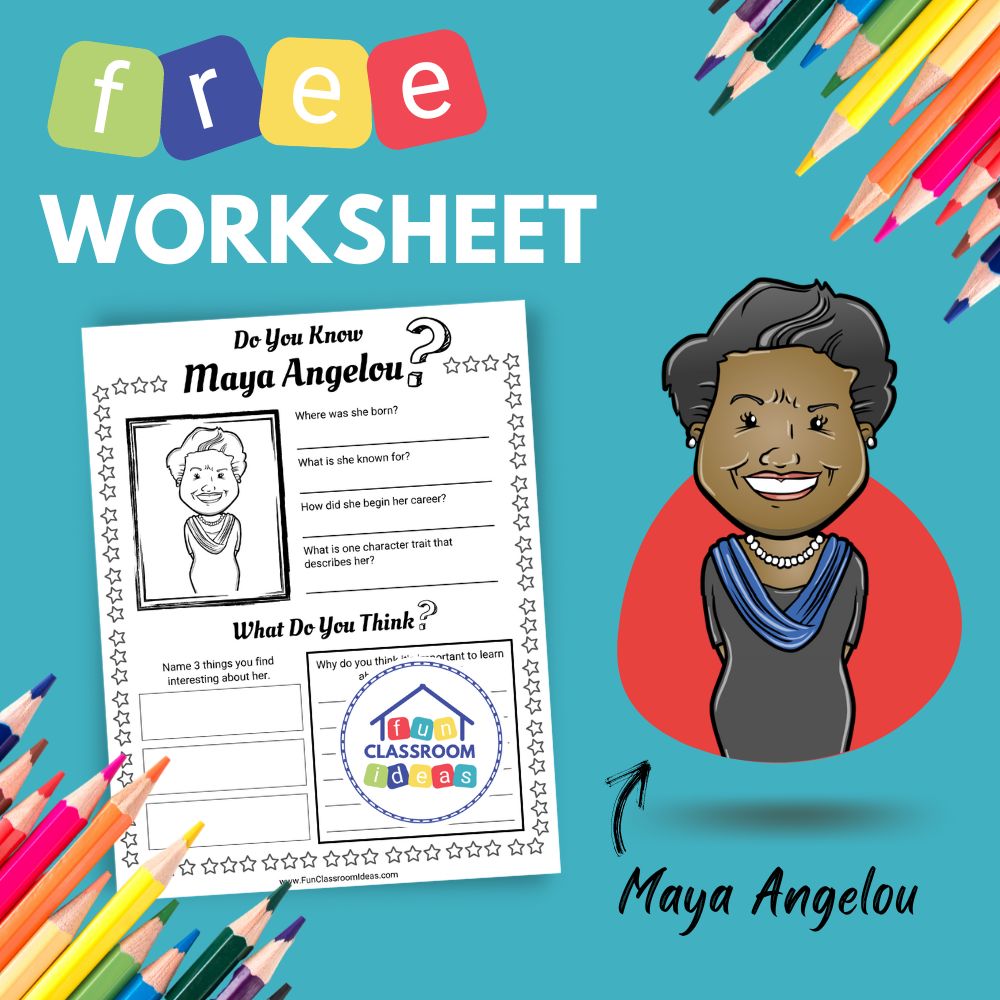 Maya Angelou bio worksheet for kids