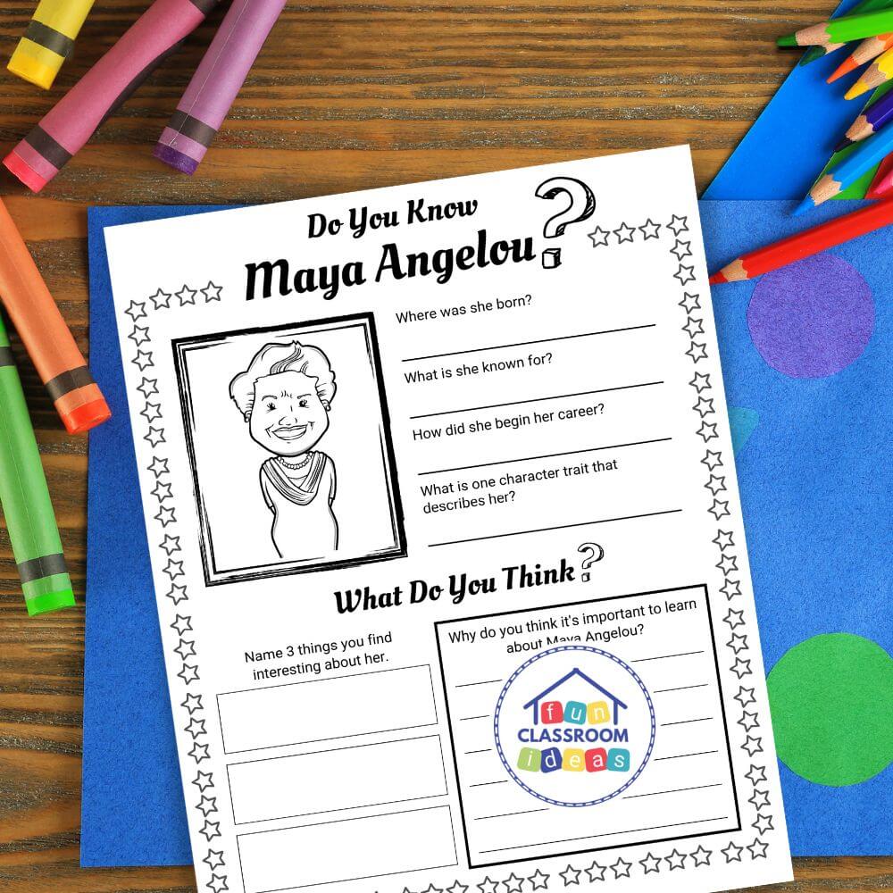 Maya Angelou coloring worksheet