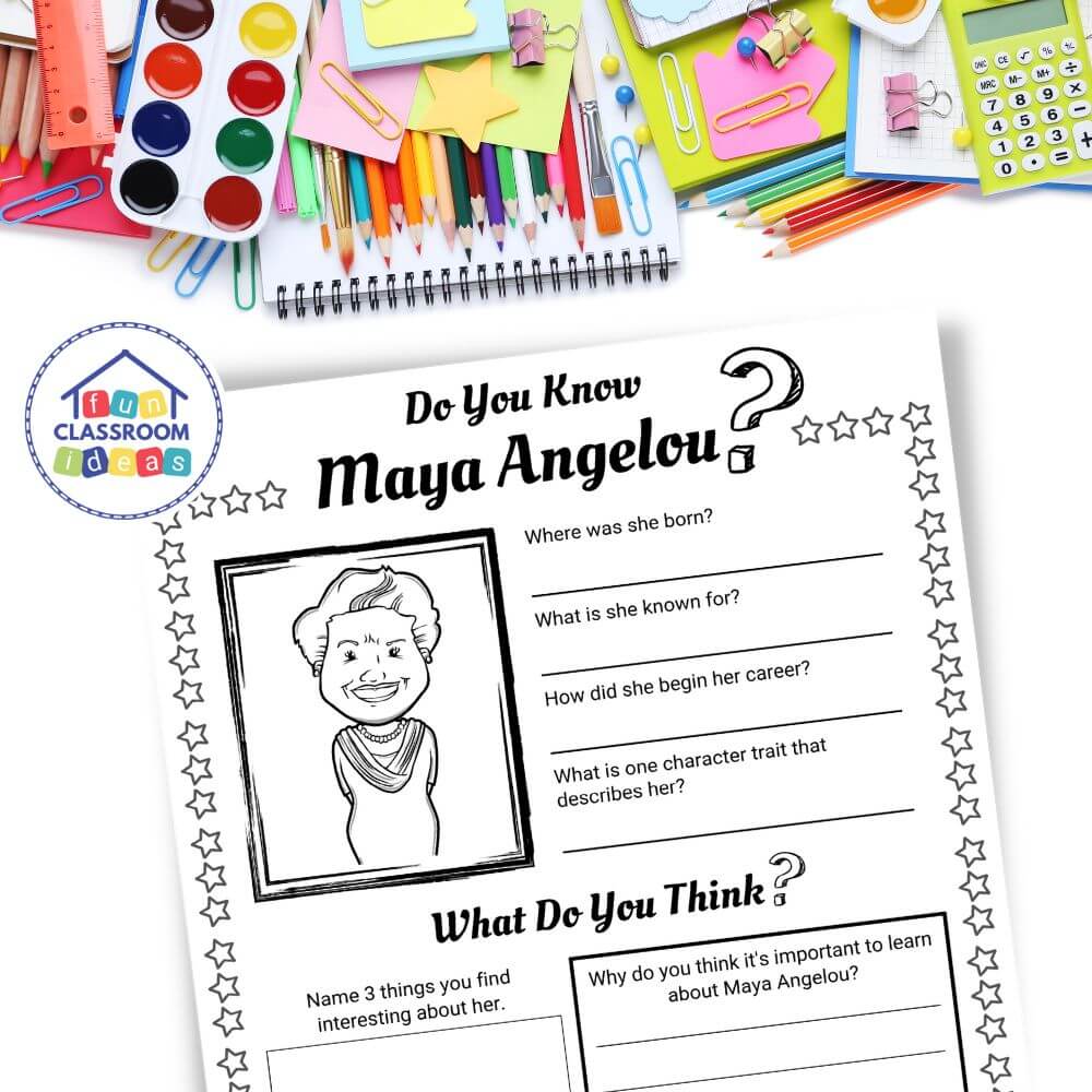 Maya Angelou coloring worksheet pdf