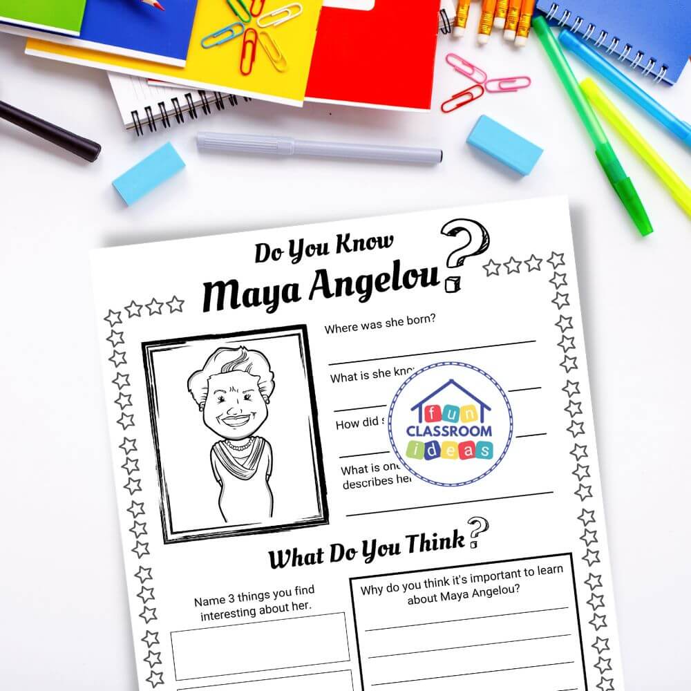 Maya Angelou worksheet elementary