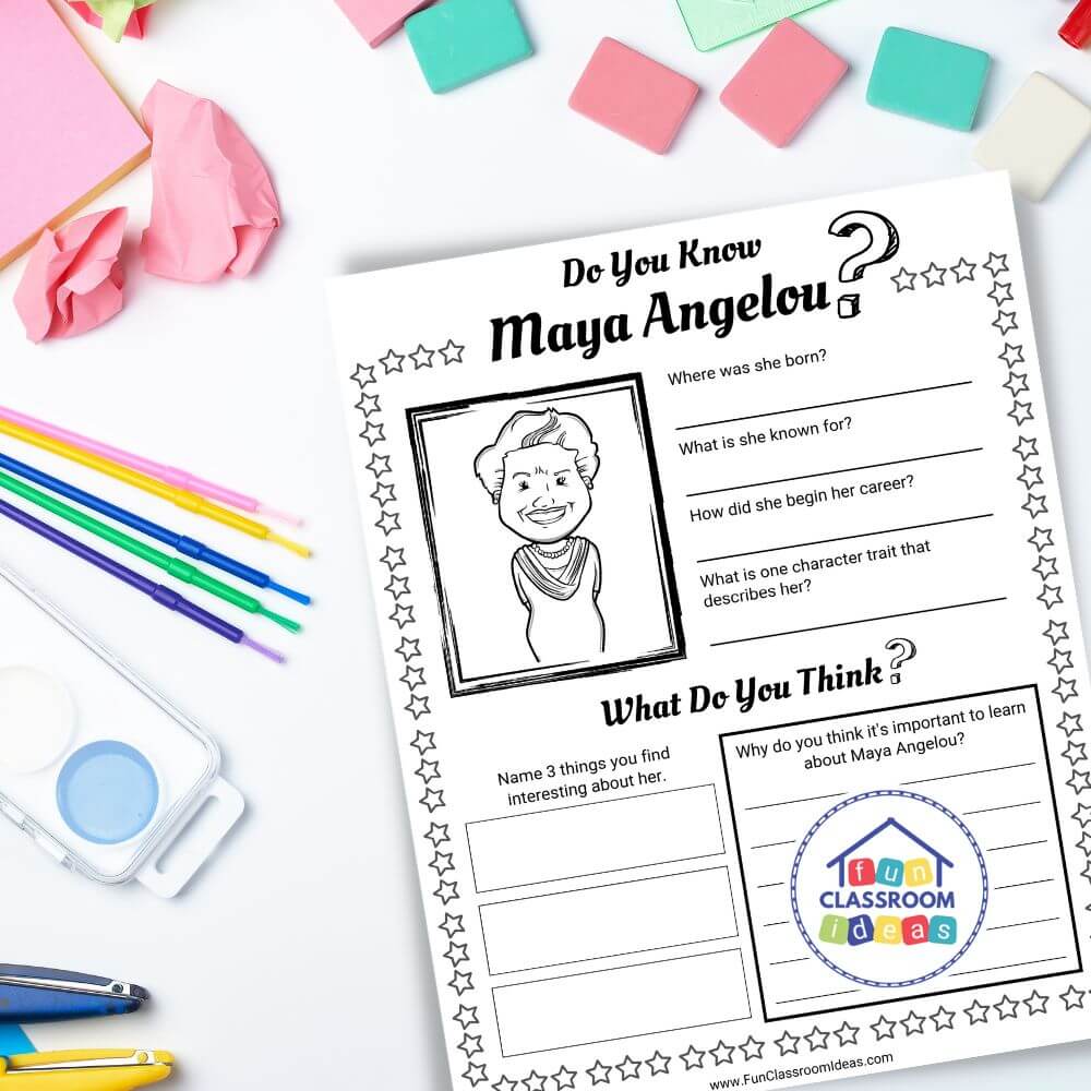 Maya Angelou worksheets biography