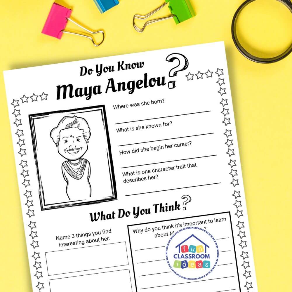 Maya Angelou worksheets coloring page