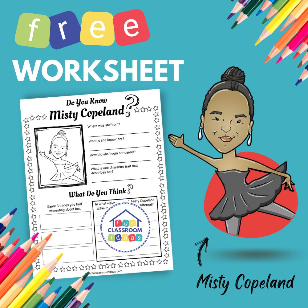 Misty Copeland bio worksheet for kids