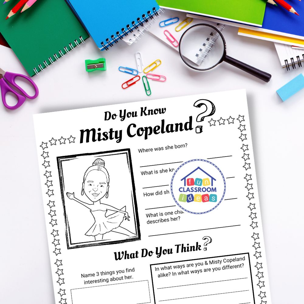 Misty Copeland worksheet elementary