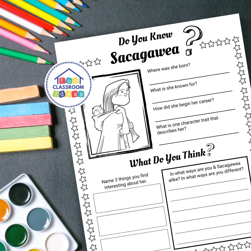 Sacagawea worksheets coloring page