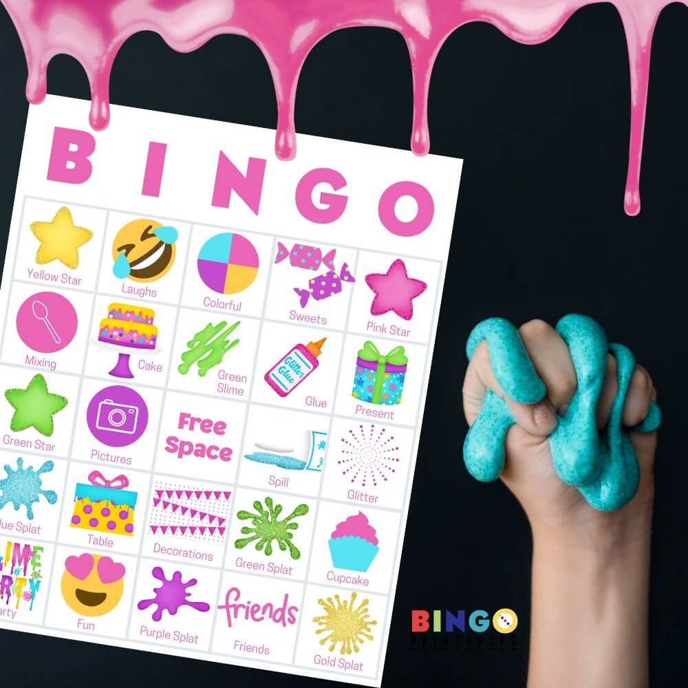 Slime party games bingo cards