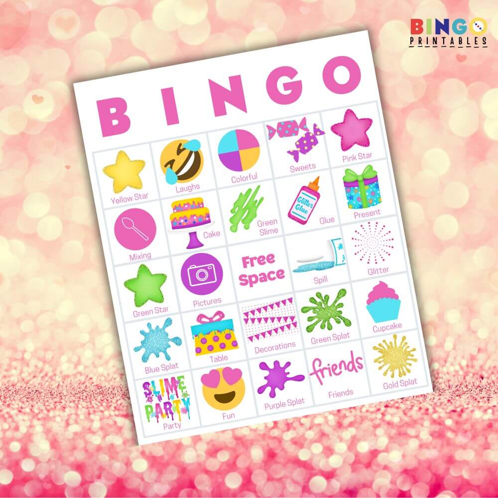 Slime party games for girls bingo printable