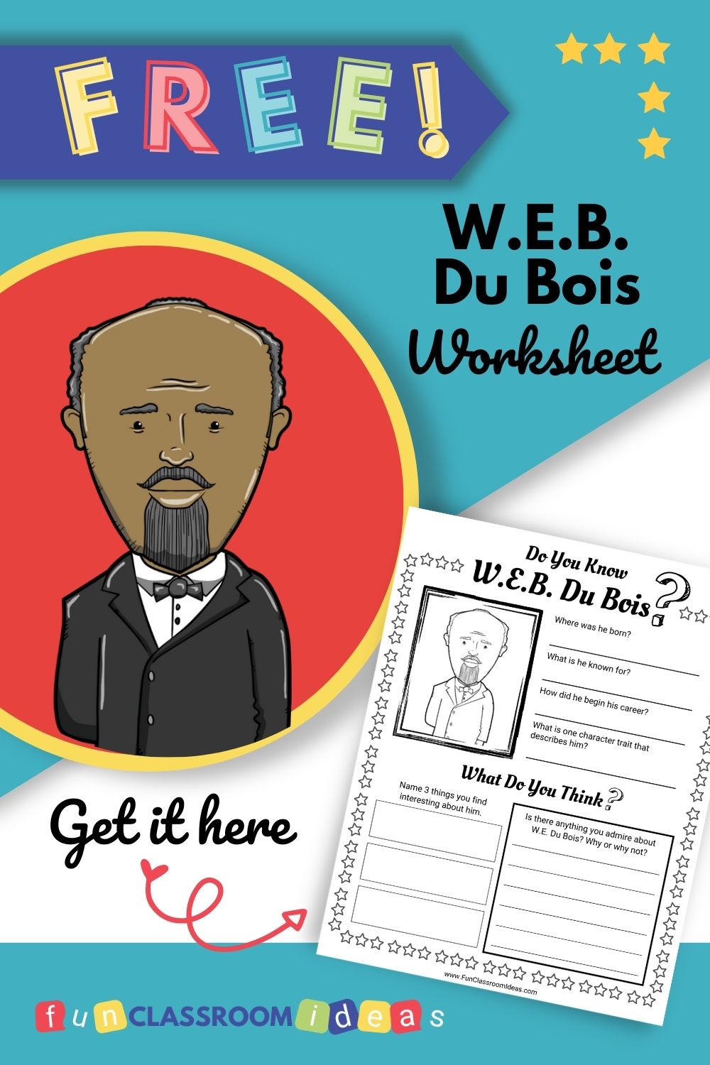 W.E.B. Du Bois printable biography worksheet for kids