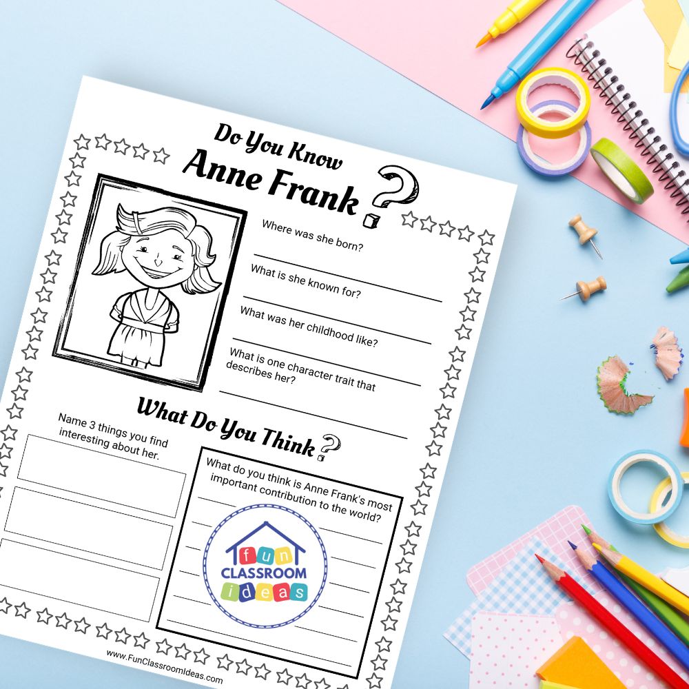 anne frank worksheet elementary