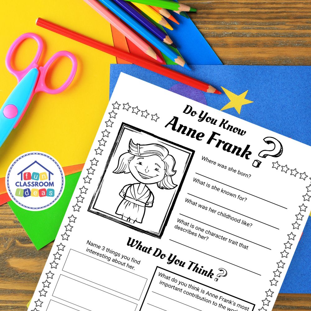 anne frank worksheet printable