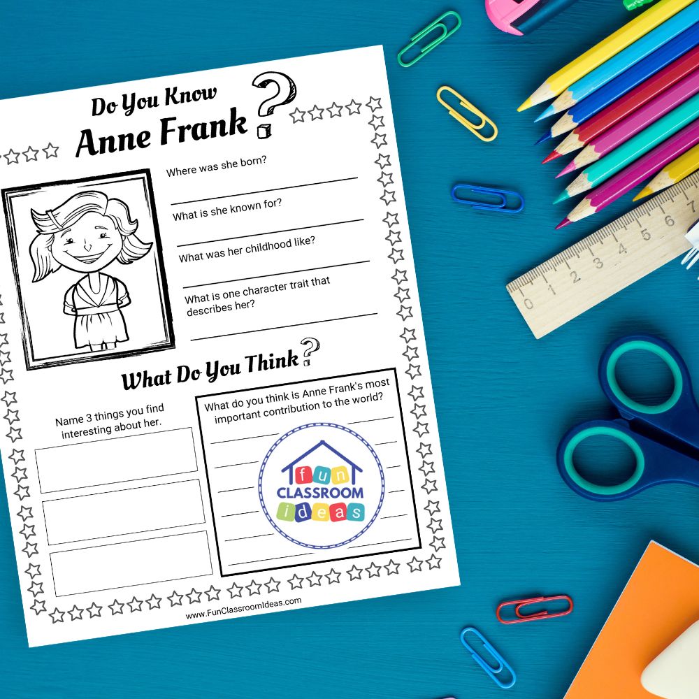 anne frank worksheets biography