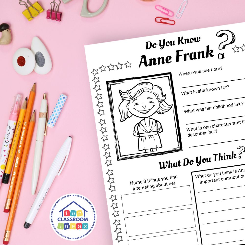 anne frank worksheets coloring pages