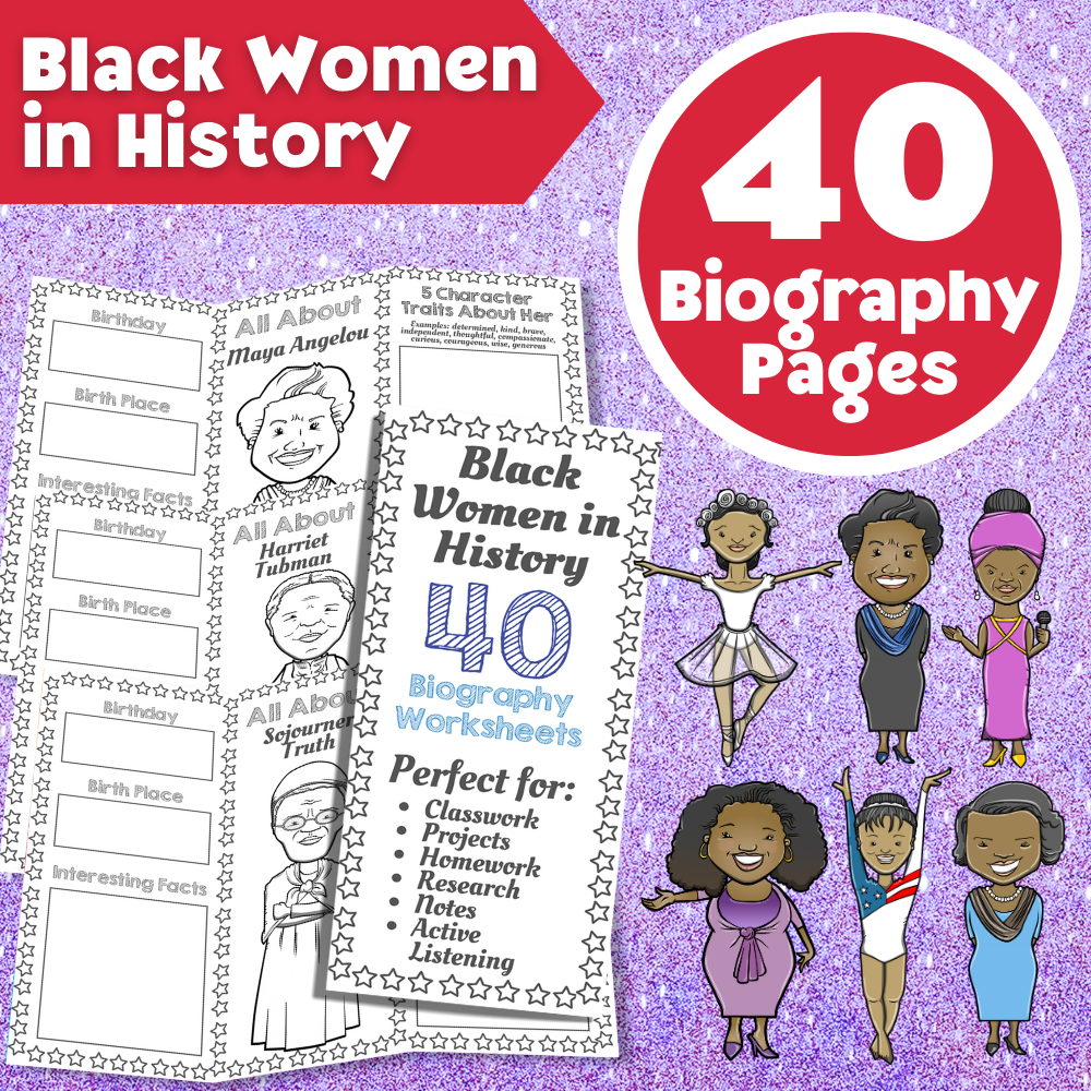 Black Women Biography Worksheets – Printable educational worksheets featuring influential Black female historical figures.