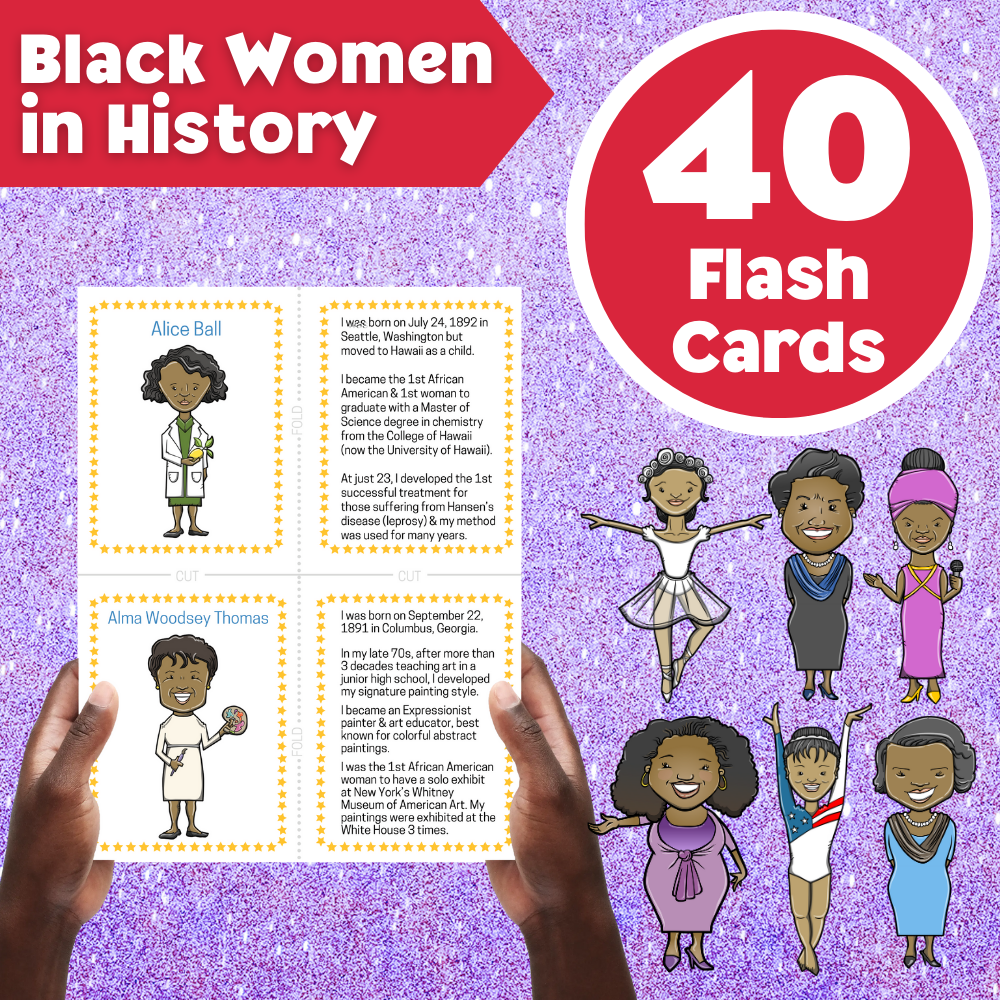 Printable Black Women in History Flash Cards featuring 40 influential leaders for educational learning and classroom activities