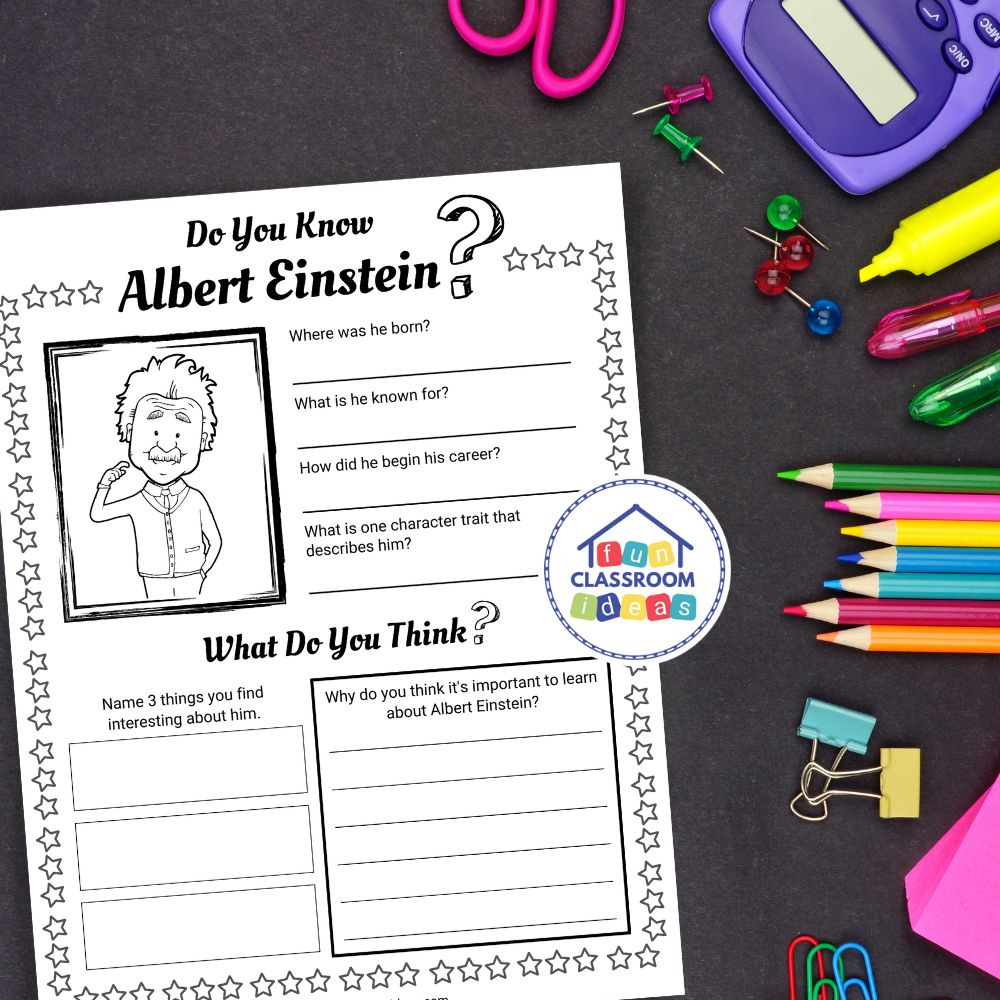 free Albert Einstein worksheet for kids