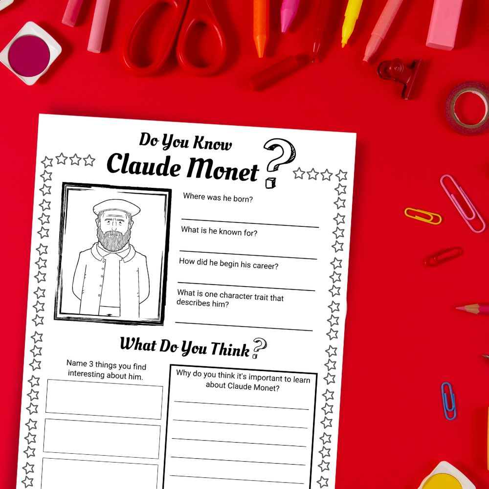 free Claude Monet worksheets pdf