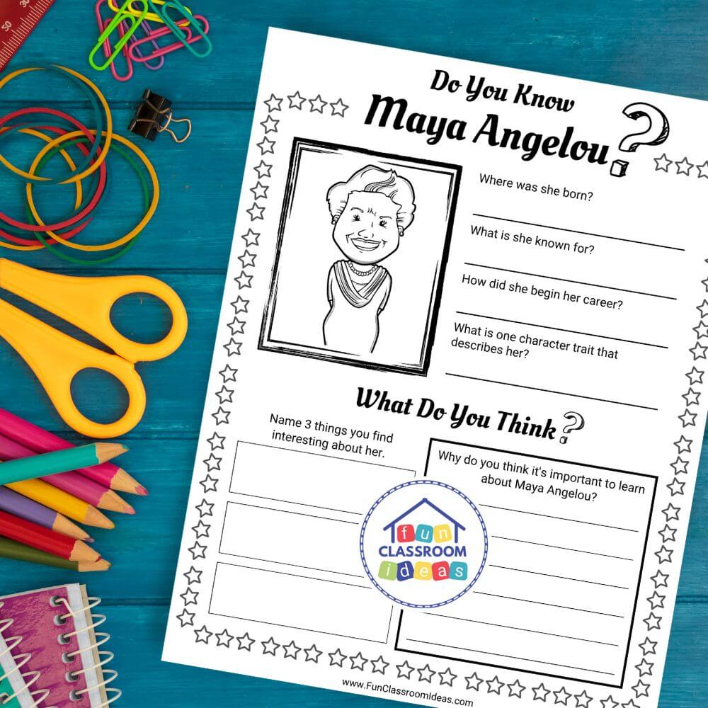 free Maya Angelou handout worksheet