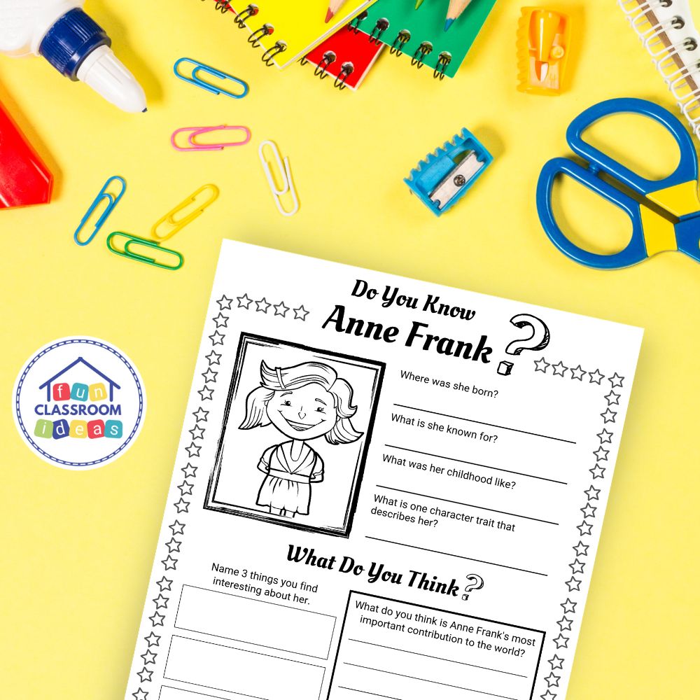 free anne frank worksheet