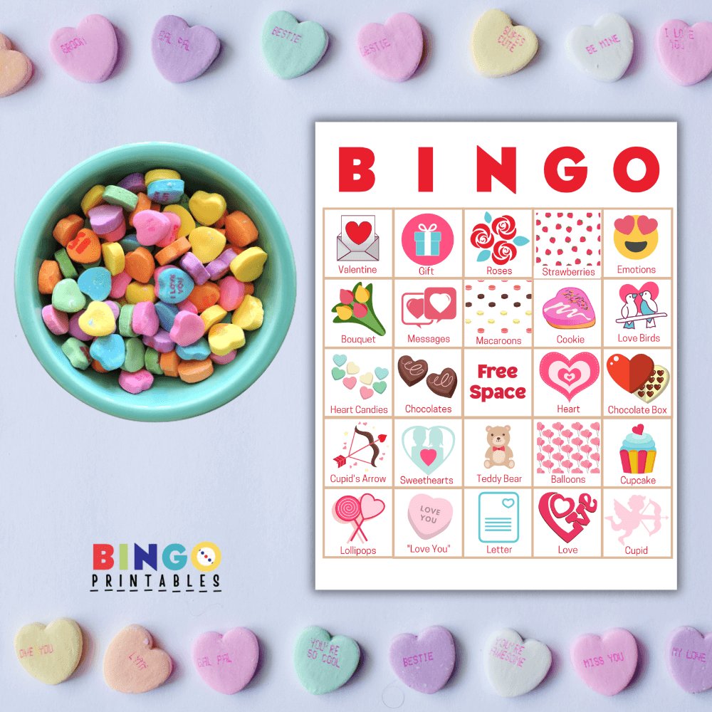 valentines bingo conversation hearts